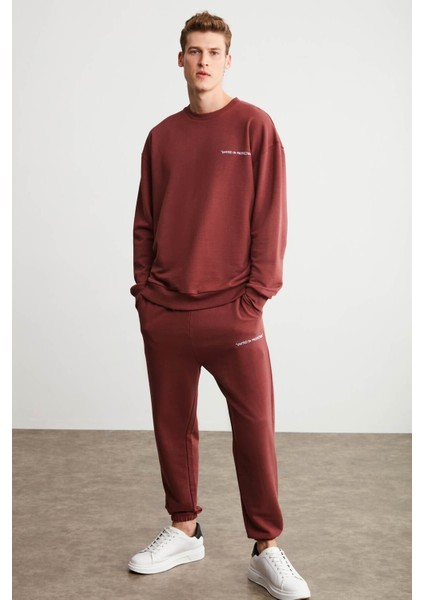 Raırok Erkek İçi Polarlı Comfort Oversize Nakışlı Bordo Sweat fiyatları