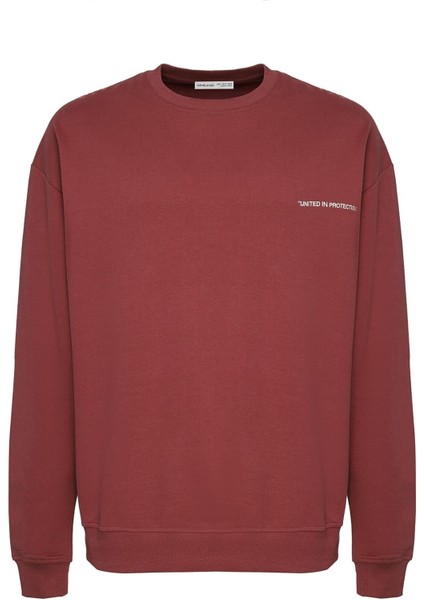 Raırok Erkek İçi Polarlı Comfort Oversize Nakışlı Bordo Sweat fırsatları