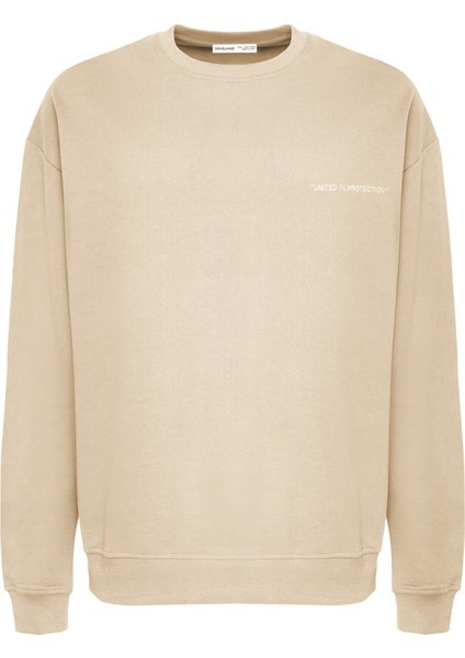 Raırok Erkek İçi Polarlı Comfort Oversize Nakışlı Bej Sweat fırsatları