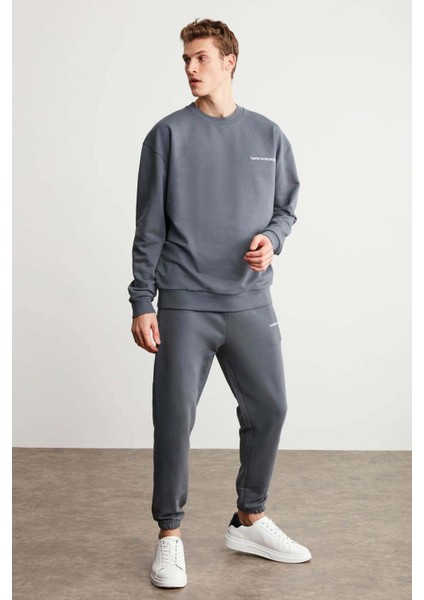 Raırok Erkek Içi Polarlı Comfort Oversize Nakışlı Koyu Gri Sweatshirt fiyatları