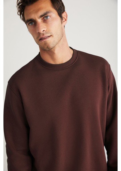 TRAVIS Erkek Organik Kumaşlı Yumuşacık Regular Fit Yuvarlak Yakalı Kahverengi Sweatshirt fırsatları