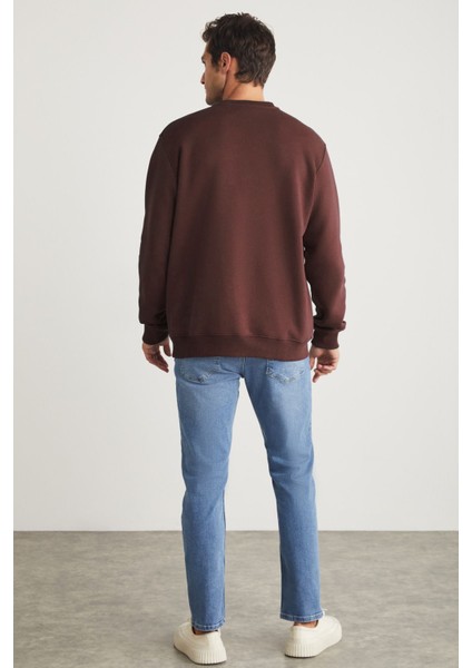 TRAVIS Erkek Organik Kumaşlı Yumuşacık Regular Fit Yuvarlak Yakalı Kahverengi Sweatshirt