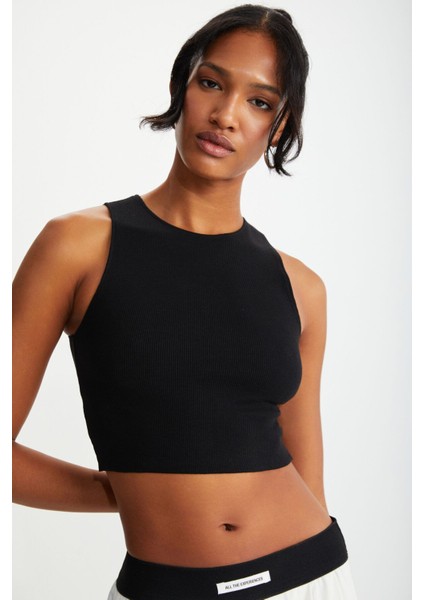 Tızıana Kadın Kolsuz Fitilli Crop Siyah Bluz fırsatları
