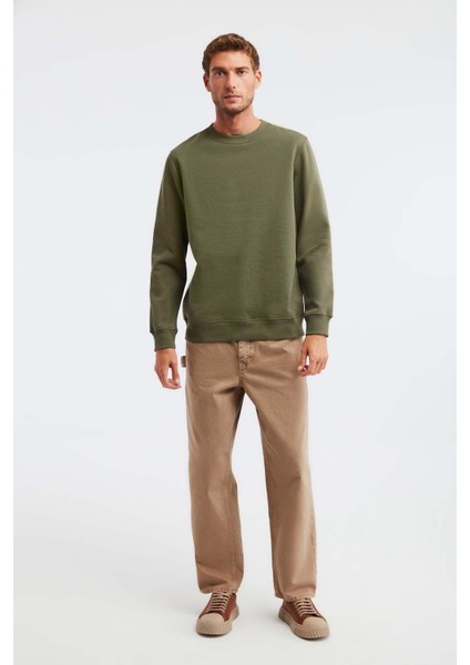 Travis Erkek Yumuşacık Kumaşlı Regular Fit Yuvarlak yakalı Haki Sweatshirt indirimleri