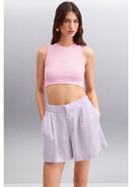 Tızıana Kadın Kolsuz Fitilli Crop Pembe Bluz