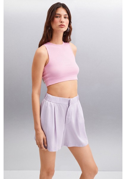 Tızıana Kadın Kolsuz Fitilli Crop Pembe Bluz modelleri