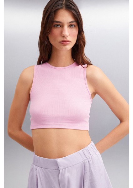 Tızıana Kadın Kolsuz Fitilli Crop Pembe Bluz fırsatları