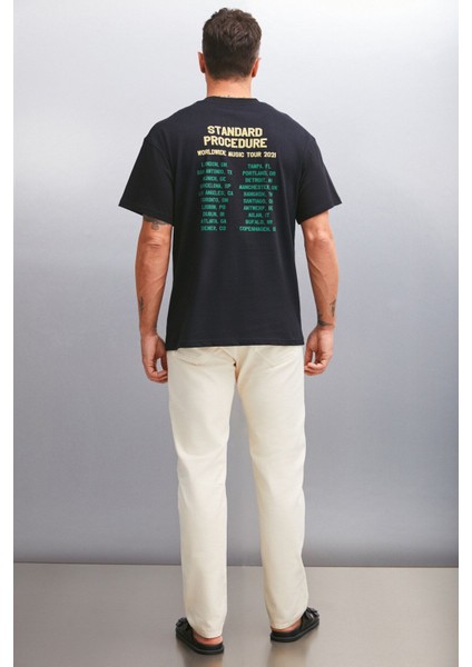 TRENTON Erkek %100 Pamuk Bisiklet Yaka Baskılı Siyah T-Shirt