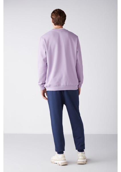 Travis Lila Renk Bisiklet Yaka Sweatshirt S