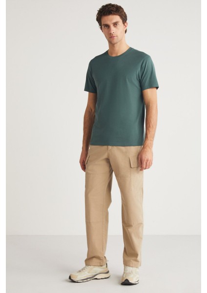 MICHEL Erkek Slim Fit Dar Kesim %100 Organik Pamuklu Basic Örme Yeşil T-Shirt