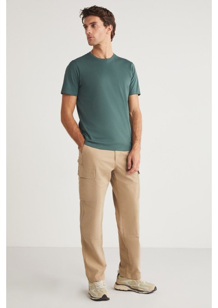 MICHEL Erkek Slim Fit Dar Kesim %100 Organik Pamuklu Basic Örme Yeşil T-Shirt