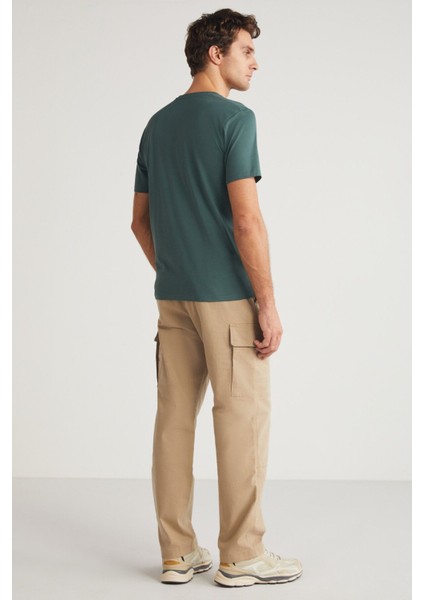 MICHEL Erkek Slim Fit Dar Kesim %100 Organik Pamuklu Basic Örme Yeşil T-Shirt