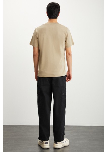 MICHEL Erkek Slim Fit Dar Kesim %100 Organik Pamuklu Basic Örme Vizon T-Shirt