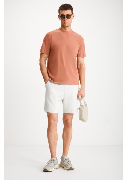 MICHEL Erkek Slim Fit Dar Kesim %100 Organik Pamuklu Basic Örme Kiremit Rengi T-Shirt