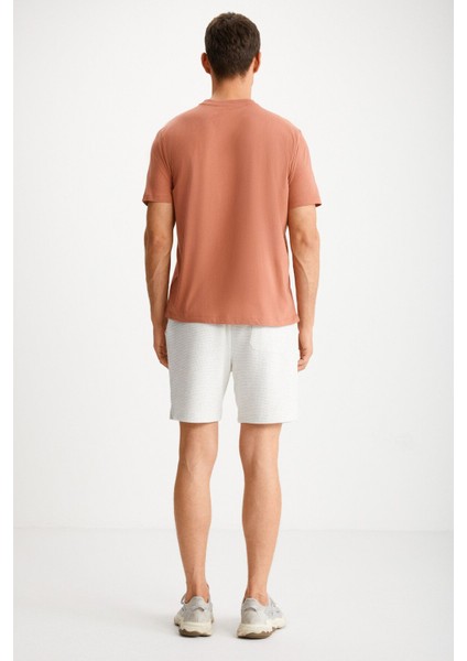 MICHEL Erkek Slim Fit Dar Kesim %100 Organik Pamuklu Basic Örme Kiremit Rengi T-Shirt