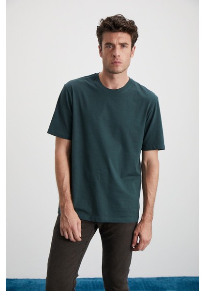Cultıvated Erkek 3'lü Kalın Dokulu Regular %100 Organik Pamuk Vnly/kyeşil/krmt T-Shirt