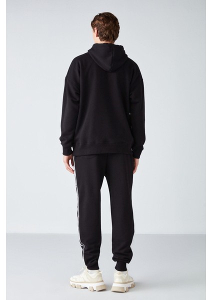 Steve Erkek Yumusaçık Kumaşlı Kapüşonlu Kordonlu Oversize Fit Siyah Sweatshirt