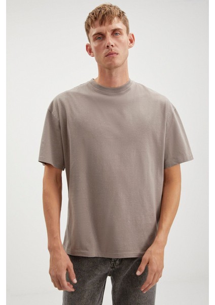 Sterlıng Erkek Oversize Fit Yagmur Damlacıklı Görüntülü Özel Dokulu Vizon T-Shirt fırsatları