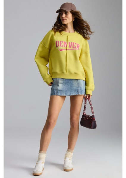 Daleska Kadın Organik Pamuklu Yumuşacık Önü Kesikli Baskılı Yuvarlak Yaka Yeşil Sweatshirt fırsatları