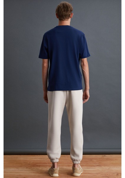 Solo Erkek %100 Organik Pamuklu Kalın Dokulu Comfort Fit Bisiklet Yakalı Lacivert T-shirt