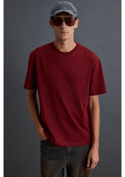 Solo Erkek Süprem %100 Organik Pamuklu Kalın Dokulu Comfort Fit Bordo T-shirt