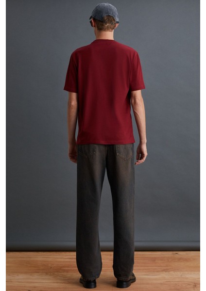 Solo Erkek Süprem %100 Organik Pamuklu Kalın Dokulu Comfort Fit Bordo T-shirt