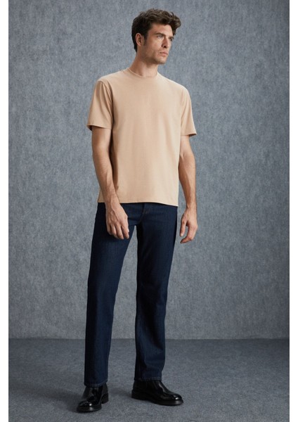 Solo Erkek Süprem %100 Organik Pamuklu Kalın Dokulu Comfort Fit Bej T-shirt