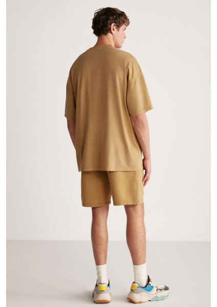 Jeffrey Erkek 2 Li Set Oversize Soluk Efektli Nakışlı Haki Alt-üst Takım