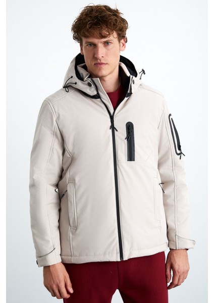 Nyborg Erkek %100 Polyester Çıkarılabilir Kapüşonlu Taş Rengi Mont