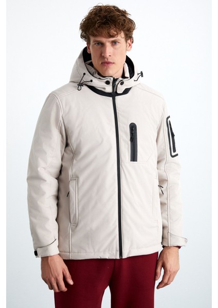 Nyborg Erkek %100 Polyester Çıkarılabilir Kapüşonlu Taş Rengi Mont