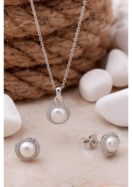 Inci Taşlı Rodyumlu Gümüş Trend Ikili Set 2486