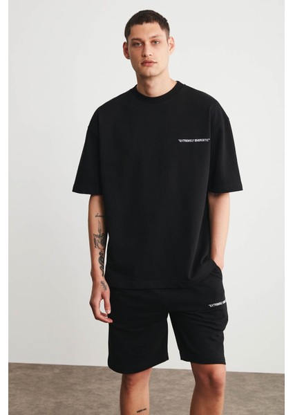 Pasto Erkek Nakışlı Oversize Siyah T-Shirt modelleri
