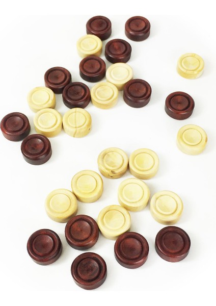 El Yapımı Şimşir Mini Tavla Pulu 17 mm Ahşap 30 Parça Açık ve Koyu Renk