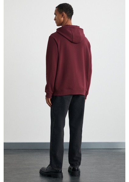 CARTMEL Erkek Örme 3 İplik Relaxed Fit Rahat Kalıp Kanguru Cepli Kapüşonlu Bordo Sweatshirt
