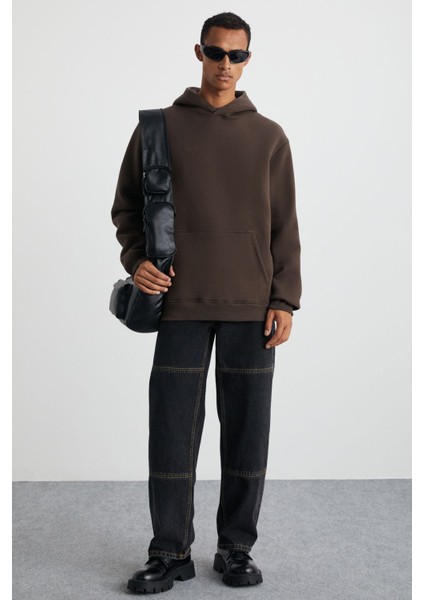Cartmel Erkek Örme 3 Iplik Relaxed Fit Rahat Kalıp Kanguru Cepli Kapüşonlu Kahverengi Sweatshirt fiyatları