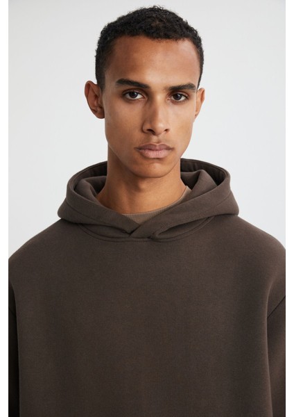 Cartmel Erkek Örme 3 Iplik Relaxed Fit Rahat Kalıp Kanguru Cepli Kapüşonlu Kahverengi Sweatshirt fırsatları