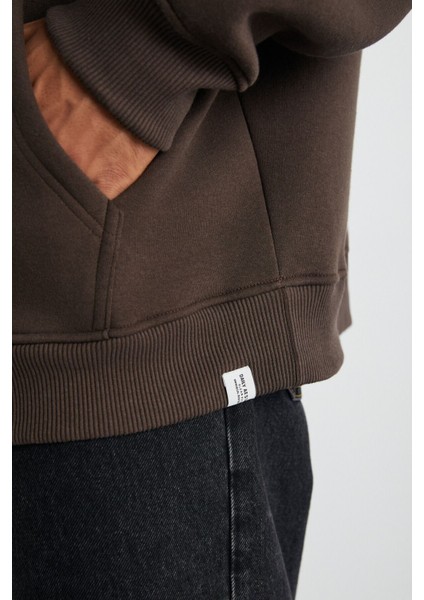 Cartmel Erkek Örme 3 Iplik Relaxed Fit Rahat Kalıp Kanguru Cepli Kapüşonlu Kahverengi Sweatshirt indirimleri