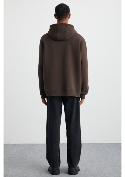 Cartmel Erkek Örme 3 Iplik Relaxed Fit Rahat Kalıp Kanguru Cepli Kapüşonlu Kahverengi Sweatshirt