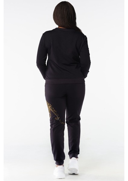 Lacivert Kaplan Crystal Taşlı Büyük Beden Kadın Iki Iplik Pamuk Fermuarlı Eşofman Takımı modelleri