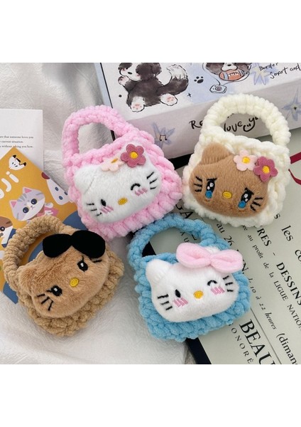El Dokuma Kulaklık Çantası Sevimli Kedi Karikatür Para Cüzdanı Peluş Cüzdan Depolama Çantası (Yurt Dışından)