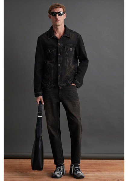 Jerıcho Erkek Denim Oversize Siyah Ceket