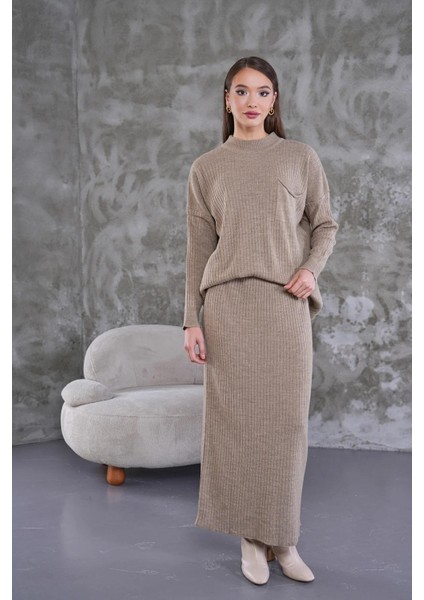 Cep Detaylı Selvim Triko Etekli Takım modelleri