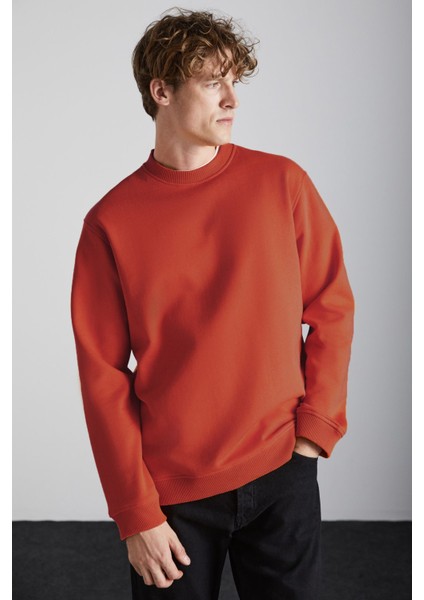 Adams Erkek Içi Polarlı Yumuşacık Pamuklu Regular Fit Turuncu Sweatshirt