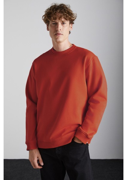 Adams Erkek Içi Polarlı Yumuşacık Pamuklu Regular Fit Turuncu Sweatshirt modelleri