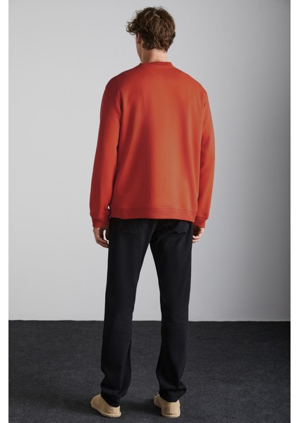 Adams Erkek Içi Polarlı Yumuşacık Pamuklu Regular Fit Turuncu Sweatshirt
