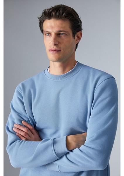 Adams Erkek Içi Polarlı Yumuşacık Organik Pamuklu Regular Fit Mavi Sweatshirt modelleri