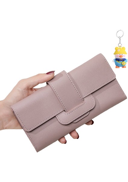 Bayan Cüzdan Düz Renk Büyük Kapasiteli Üç Katlı Clutch Moda Uzun Cüzdan (Yurt Dışından)