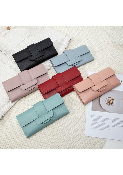 Bayan Cüzdan Düz Renk Büyük Kapasiteli Üç Katlı Clutch Moda Uzun Cüzdan (Yurt Dışından)