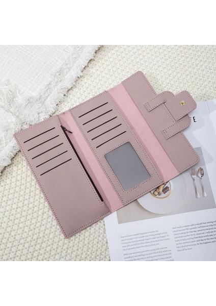 Bayan Cüzdan Düz Renk Büyük Kapasiteli Üç Katlı Clutch Moda Uzun Cüzdan (Yurt Dışından)