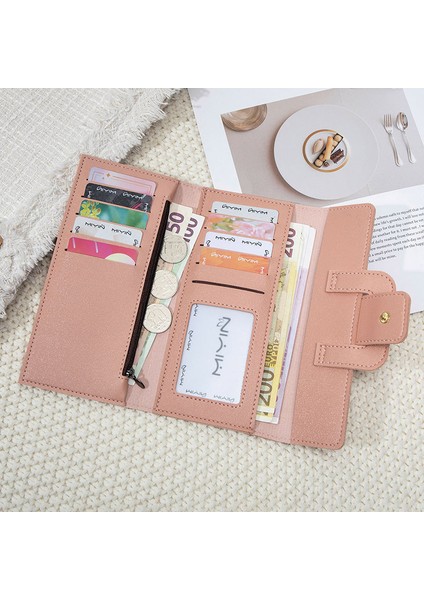 Bayan Cüzdan Düz Renk Büyük Kapasiteli Üç Katlı Clutch Moda Uzun Cüzdan (Yurt Dışından)